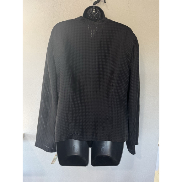 Vintage Talbots 100% Silk Blouse Womens Size 16 Black Textured Checkered - Picture 4 of 8
